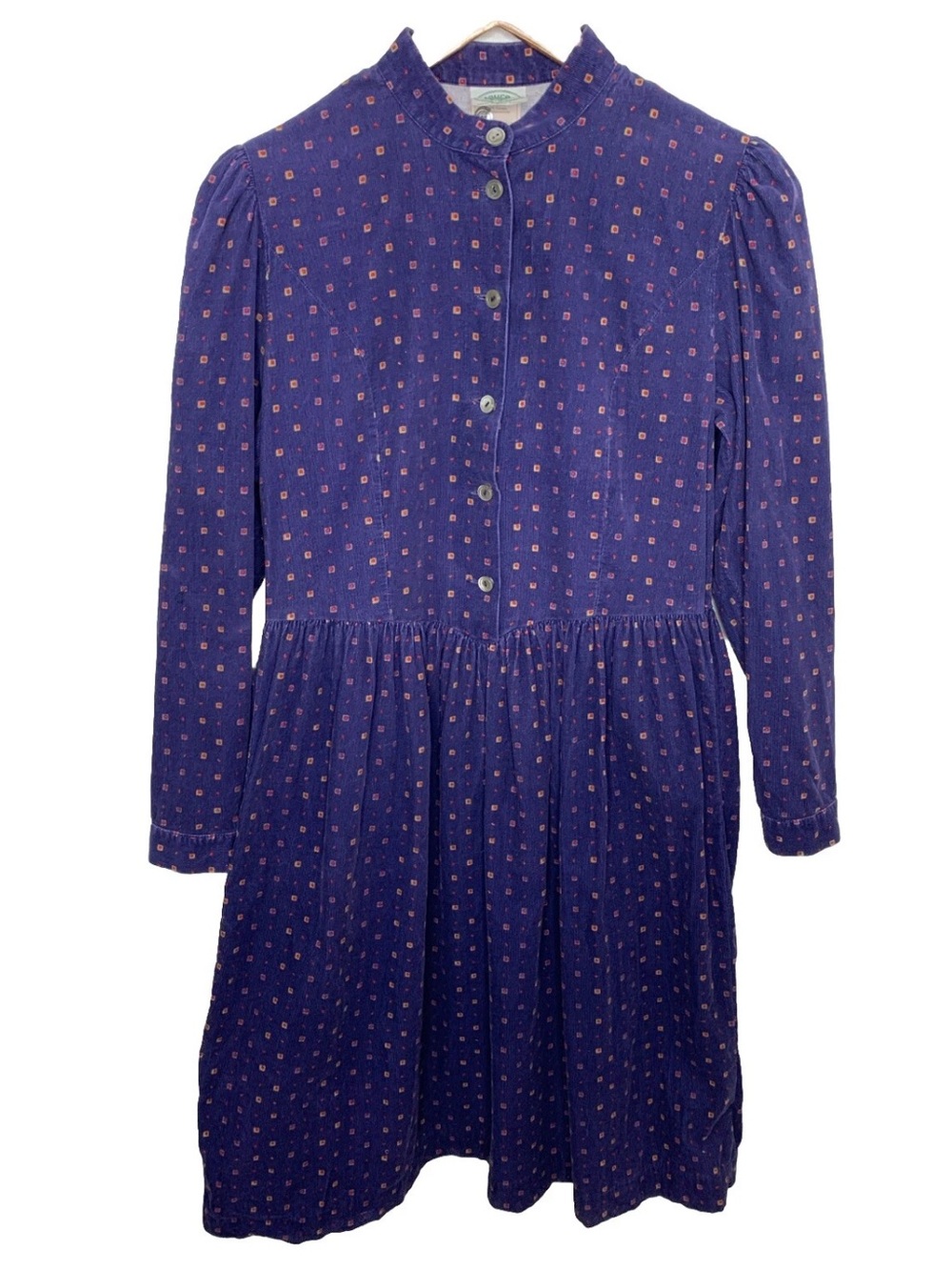 Laura Ashley Vintage Corduroy Sz 12  Midi Dress Navy Puff Sleeve Cottage Core